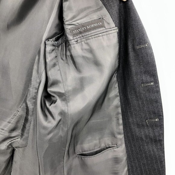 Giorgio Armani Le Collezioni Sz 44R Gray Blazer Blue Stripe Jacket Italy Made - Picture 9 of 10